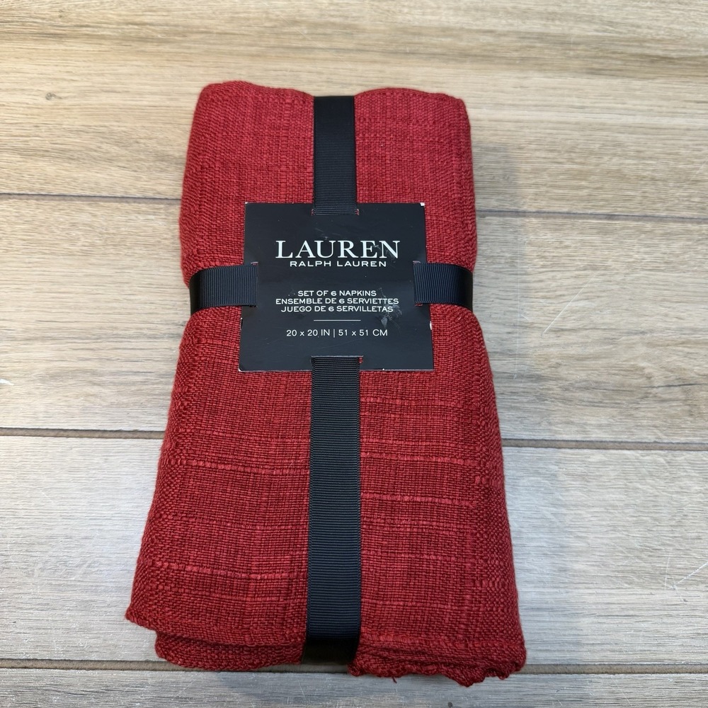 Ralph Lauren Holiday Dinner Napkins Set 6 Red Dobby Textured Christmas 20"x20"